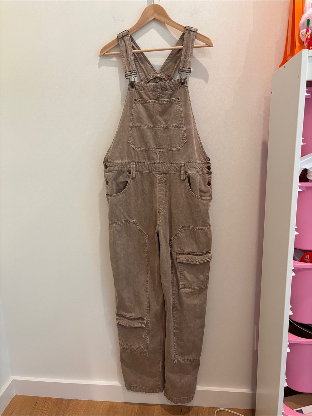 Wild Fable Overalls Baggy Brown Cargo Denim Size Large - Picture 2 of 6
